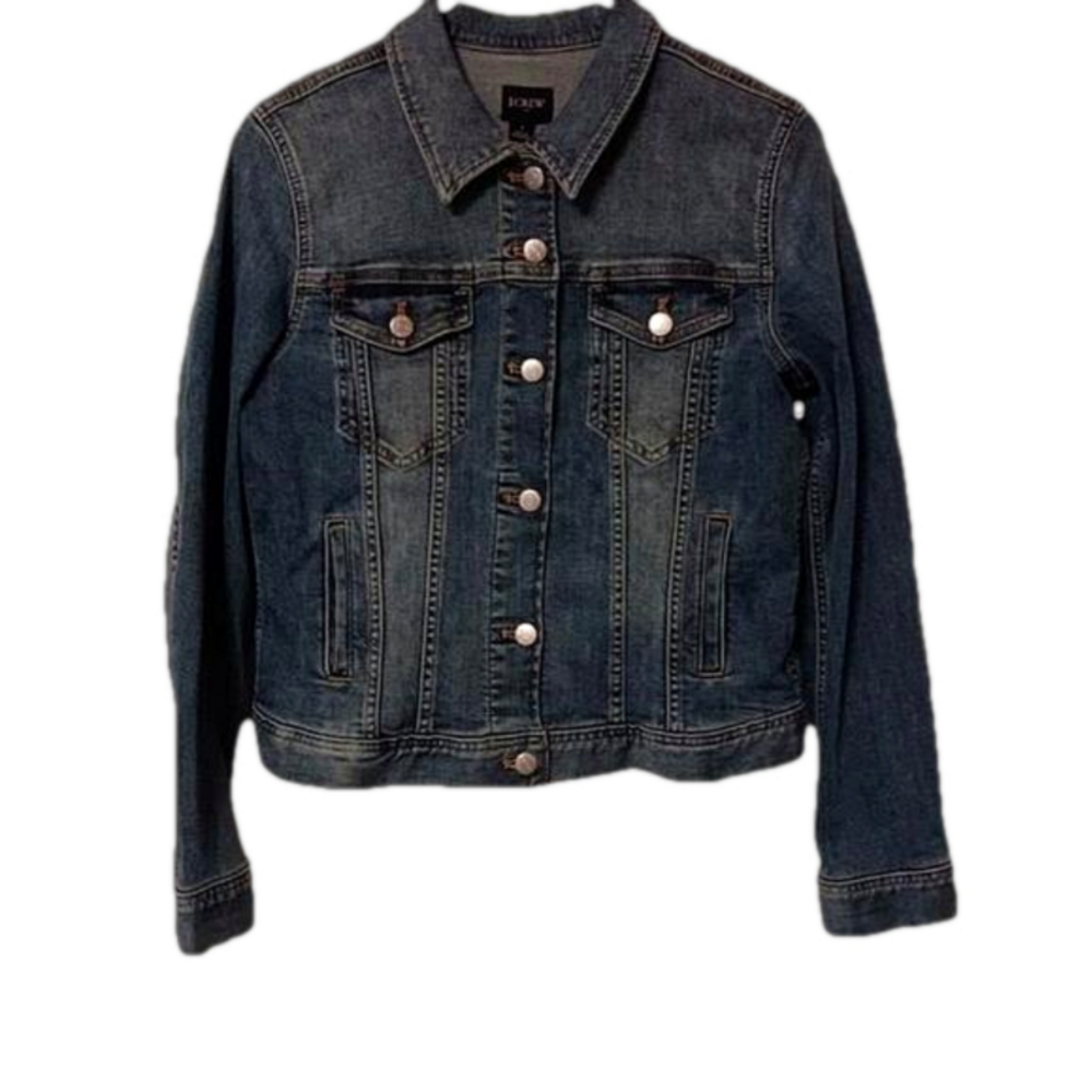 J. Crew Factory Women's Med-wash Denim Short Jean Jacket with Chest Pockets‎ S